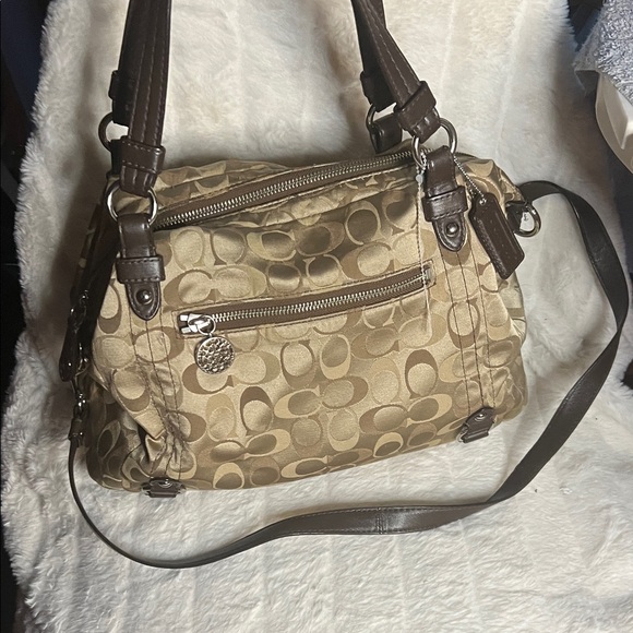 Coach Tan and Brown Signature Shoulder Bag - Picture 1 of 7
